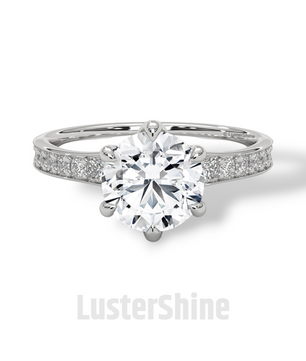 2CT Round Solitaire Diamond Ring – Six Prong Setting Ring – Moissanite Solitaire on Pave Band – Custom 14K 18K Gold Ring by LusterShine Gift