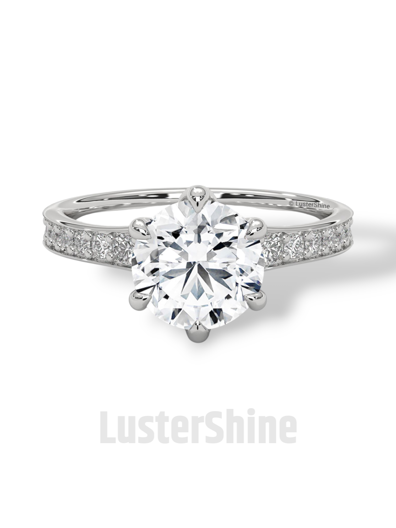 2CT Round Solitaire Diamond Ring – Six Prong Setting Ring – Moissanite Solitaire on Pave Band – Custom 14K 18K Gold Ring by LusterShine Gift