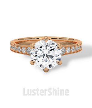 2CT Round Solitaire Diamond Ring – Six Prong Setting Ring – Moissanite Solitaire on Pave Band – Custom 14K 18K Gold Ring by LusterShine Gift