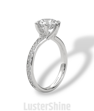 2CT Round Solitaire Diamond Ring – Six Prong Setting Ring – Moissanite Solitaire on Pave Band – Custom 14K 18K Gold Ring by LusterShine Gift
