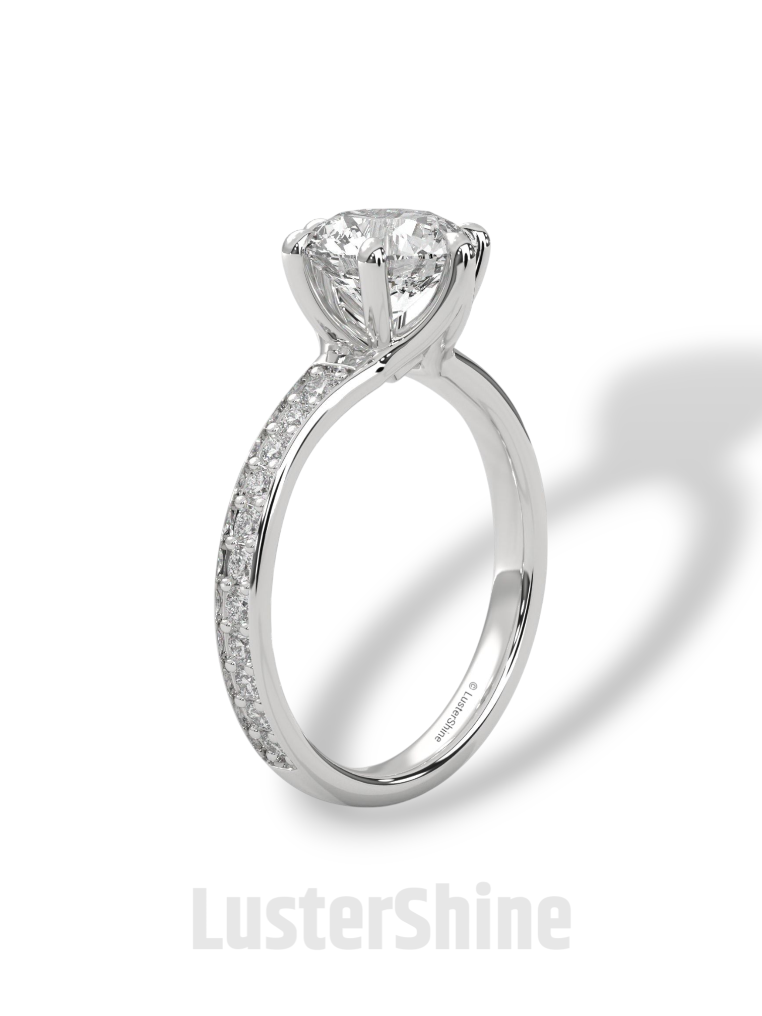 2CT Round Solitaire Diamond Ring – Six Prong Setting Ring – Moissanite Solitaire on Pave Band – Custom 14K 18K Gold Ring by LusterShine Gift