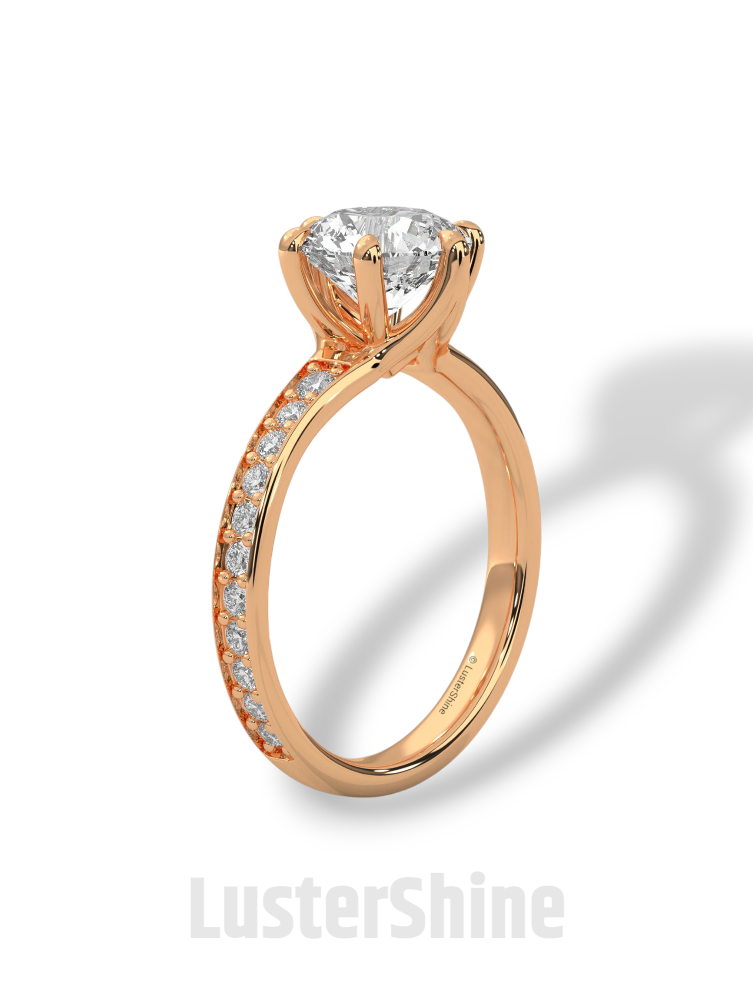2CT Round Solitaire Diamond Ring – Six Prong Setting Ring – Moissanite Solitaire on Pave Band – Custom 14K 18K Gold Ring by LusterShine Gift
