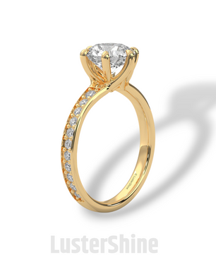 2CT Round Solitaire Diamond Ring – Six Prong Setting Ring – Moissanite Solitaire on Pave Band – Custom 14K 18K Gold Ring by LusterShine Gift
