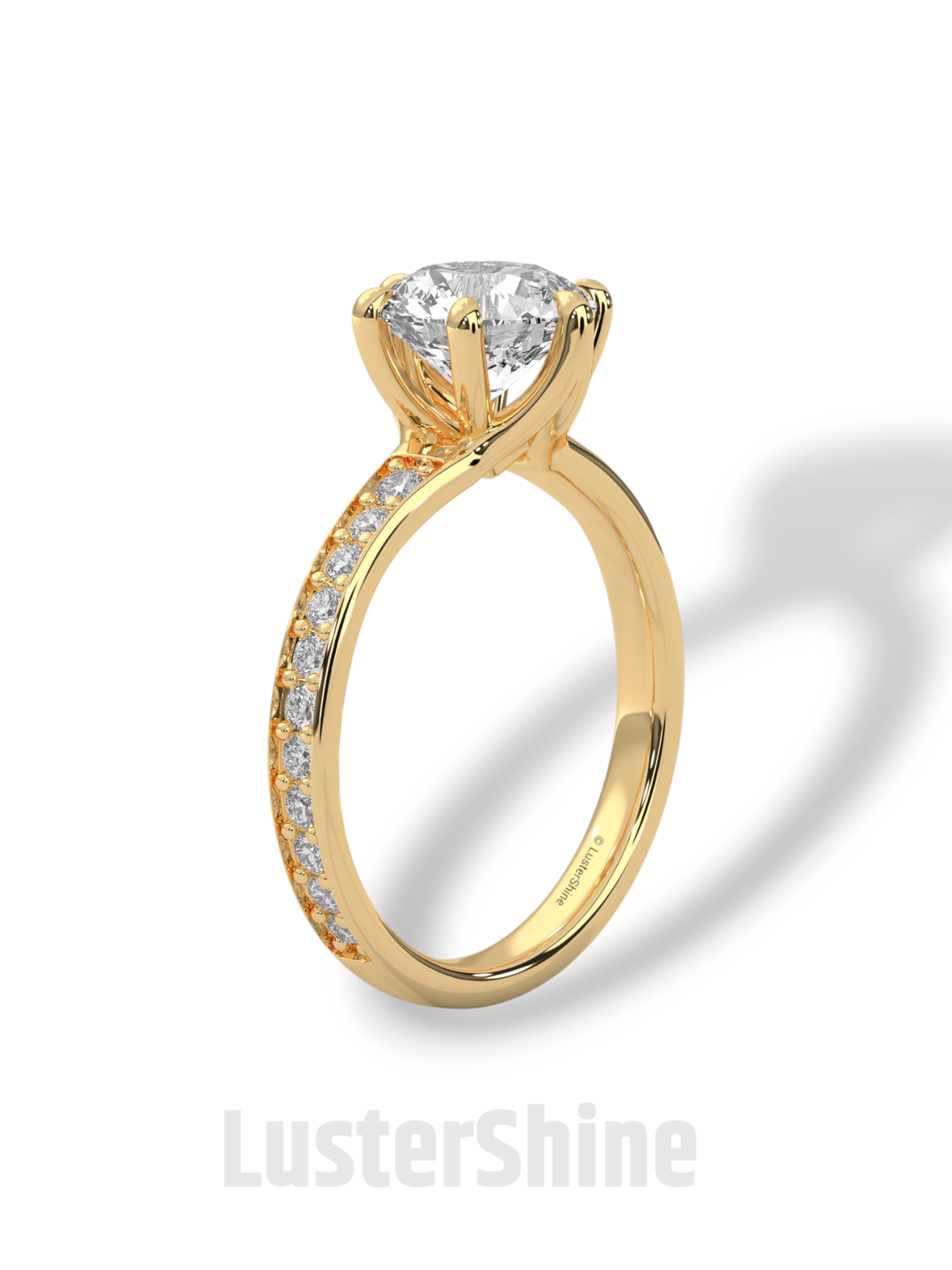 2CT Round Solitaire Diamond Ring – Six Prong Setting Ring – Moissanite Solitaire on Pave Band – Custom 14K 18K Gold Ring by LusterShine Gift