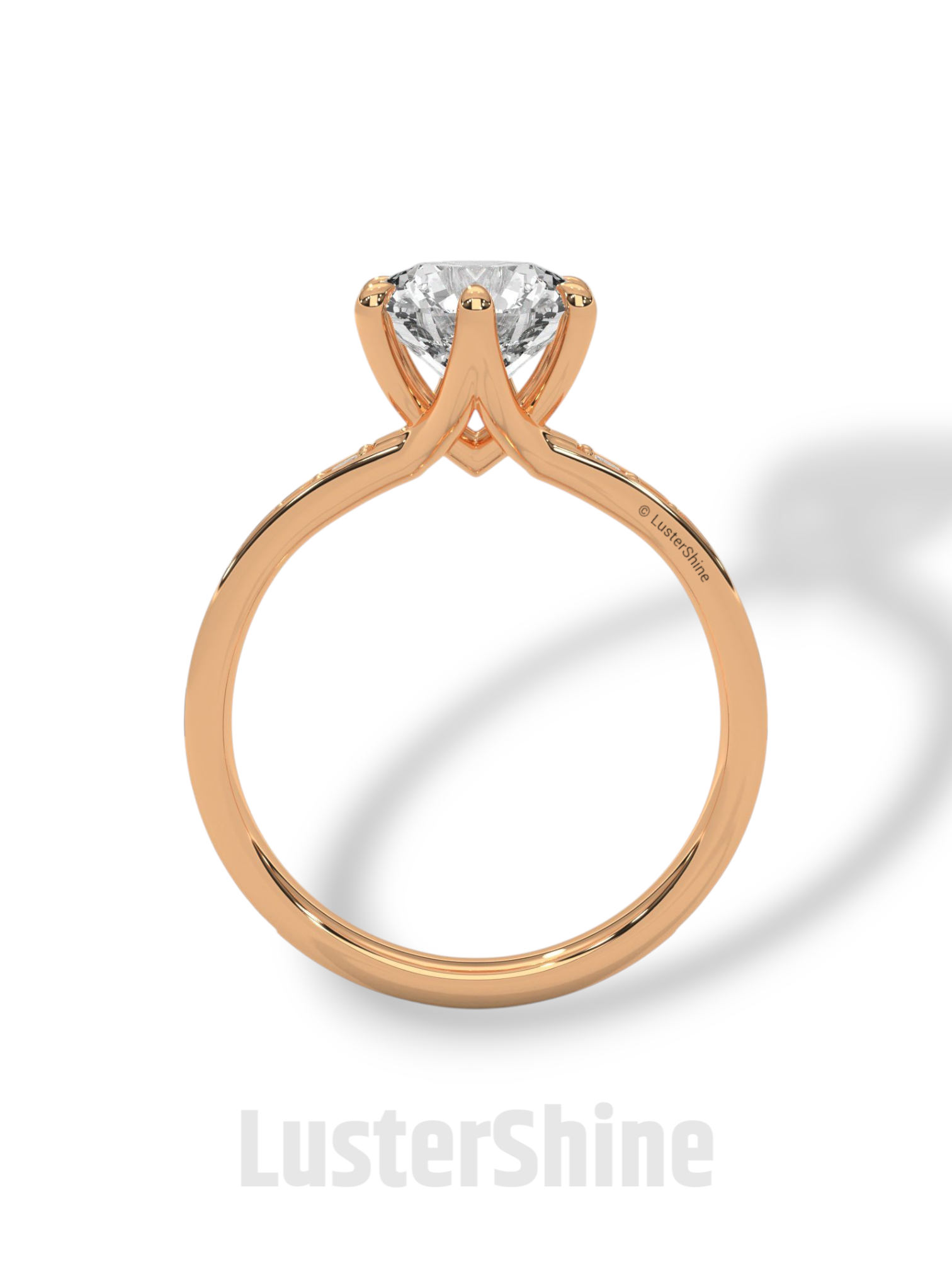 2CT Round Solitaire Diamond Ring – Six Prong Setting Ring – Moissanite Solitaire on Pave Band – Custom 14K 18K Gold Ring by LusterShine Gift