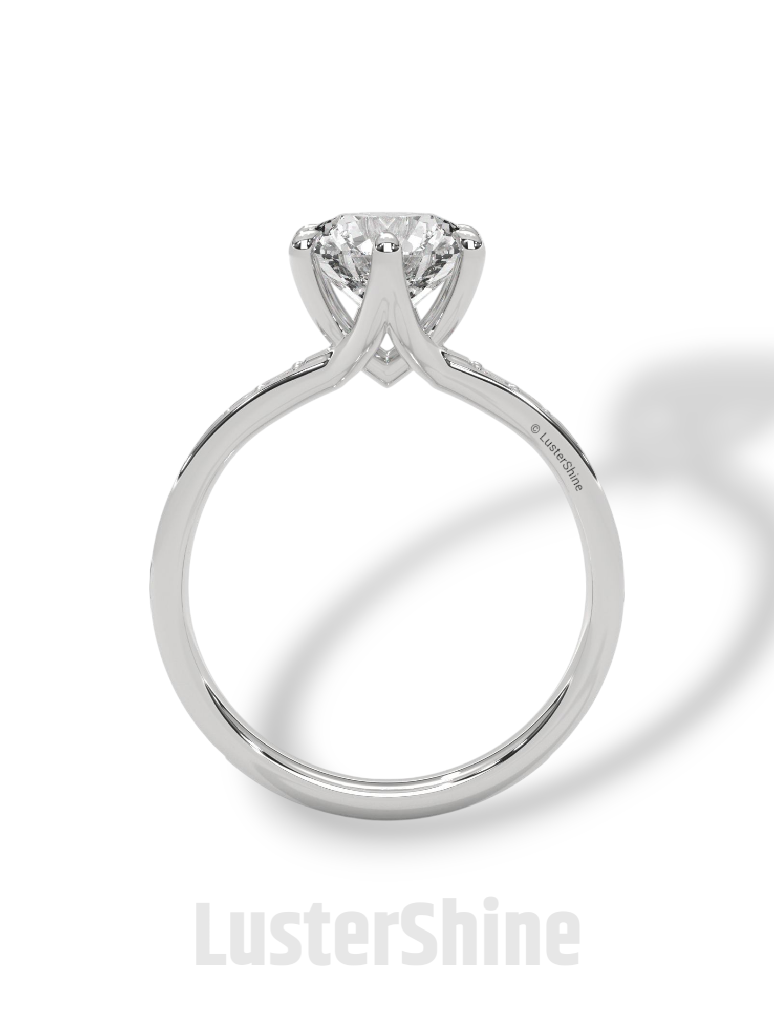 2CT Round Solitaire Diamond Ring – Six Prong Setting Ring – Moissanite Solitaire on Pave Band – Custom 14K 18K Gold Ring by LusterShine Gift