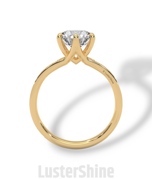 2CT Round Solitaire Diamond Ring – Six Prong Setting Ring – Moissanite Solitaire on Pave Band – Custom 14K 18K Gold Ring by LusterShine Gift