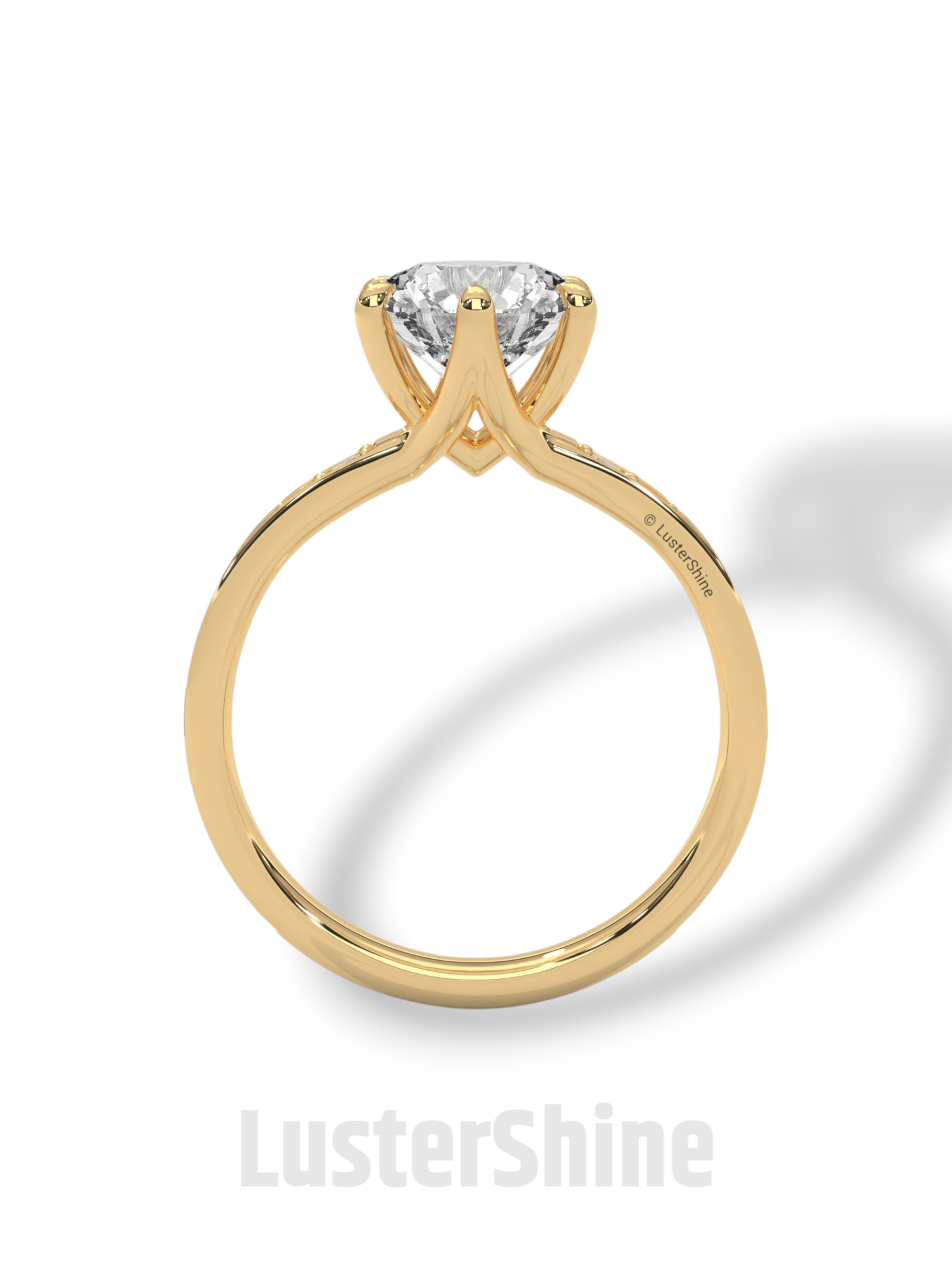 2CT Round Solitaire Diamond Ring – Six Prong Setting Ring – Moissanite Solitaire on Pave Band – Custom 14K 18K Gold Ring by LusterShine Gift