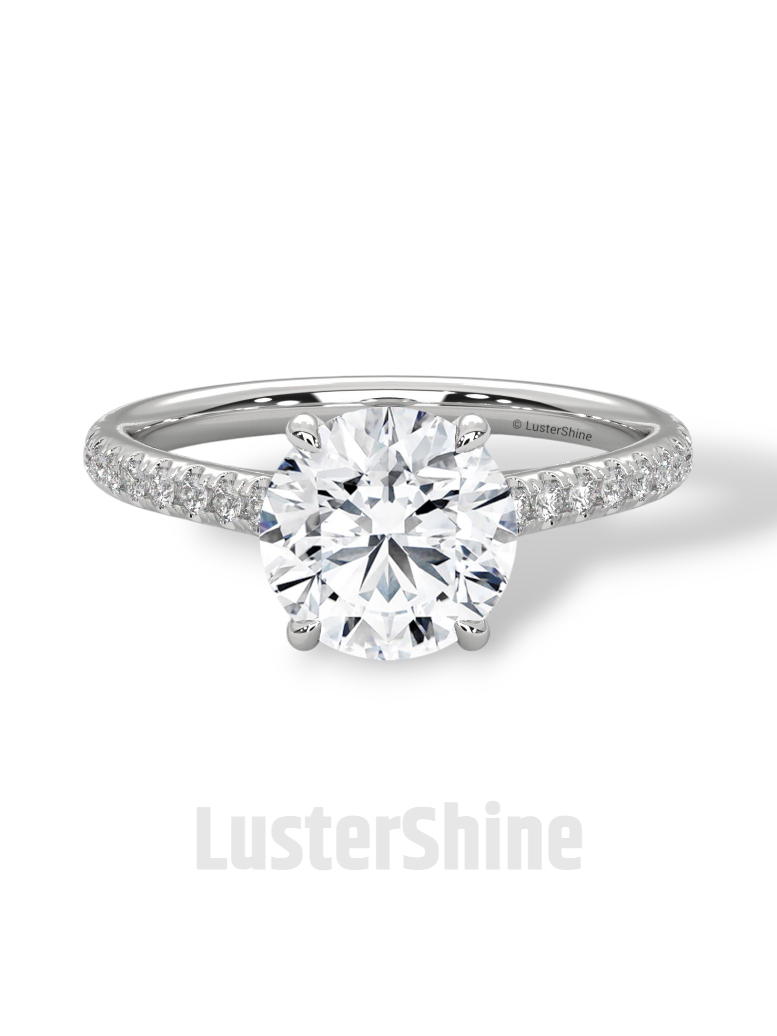 2CT Round Brilliant Diamond Ring – Gold Solitaire Engagement Ring – Dainty Pave Wedding Band – Classic Round Cut Solitaire Ring – Pave Gift