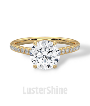 2CT Round Brilliant Diamond Ring – Gold Solitaire Engagement Ring – Dainty Pave Wedding Band – Classic Round Cut Solitaire Ring – Pave Gift