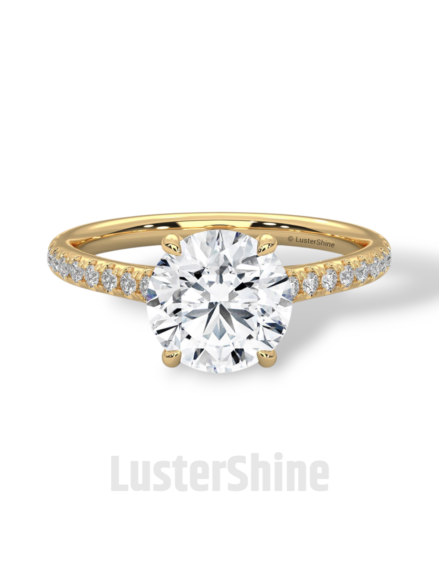 2CT Round Brilliant Diamond Ring – Gold Solitaire Engagement Ring – Dainty Pave Wedding Band – Classic Round Cut Solitaire Ring – Pave Gift