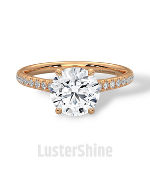 2CT Round Brilliant Diamond Ring – Gold Solitaire Engagement Ring – Dainty Pave Wedding Band – Classic Round Cut Solitaire Ring – Pave Gift