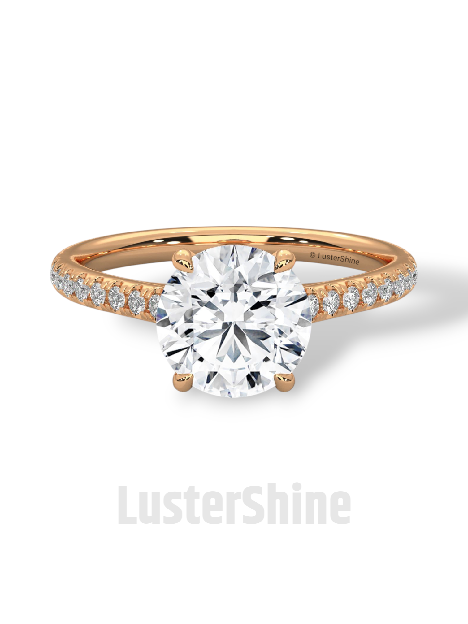 2CT Round Brilliant Diamond Ring – Gold Solitaire Engagement Ring – Dainty Pave Wedding Band – Classic Round Cut Solitaire Ring – Pave Gift