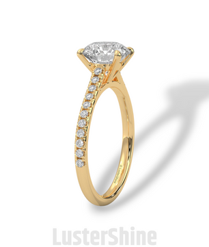 2CT Round Brilliant Diamond Ring – Gold Solitaire Engagement Ring – Dainty Pave Wedding Band – Classic Round Cut Solitaire Ring – Pave Gift