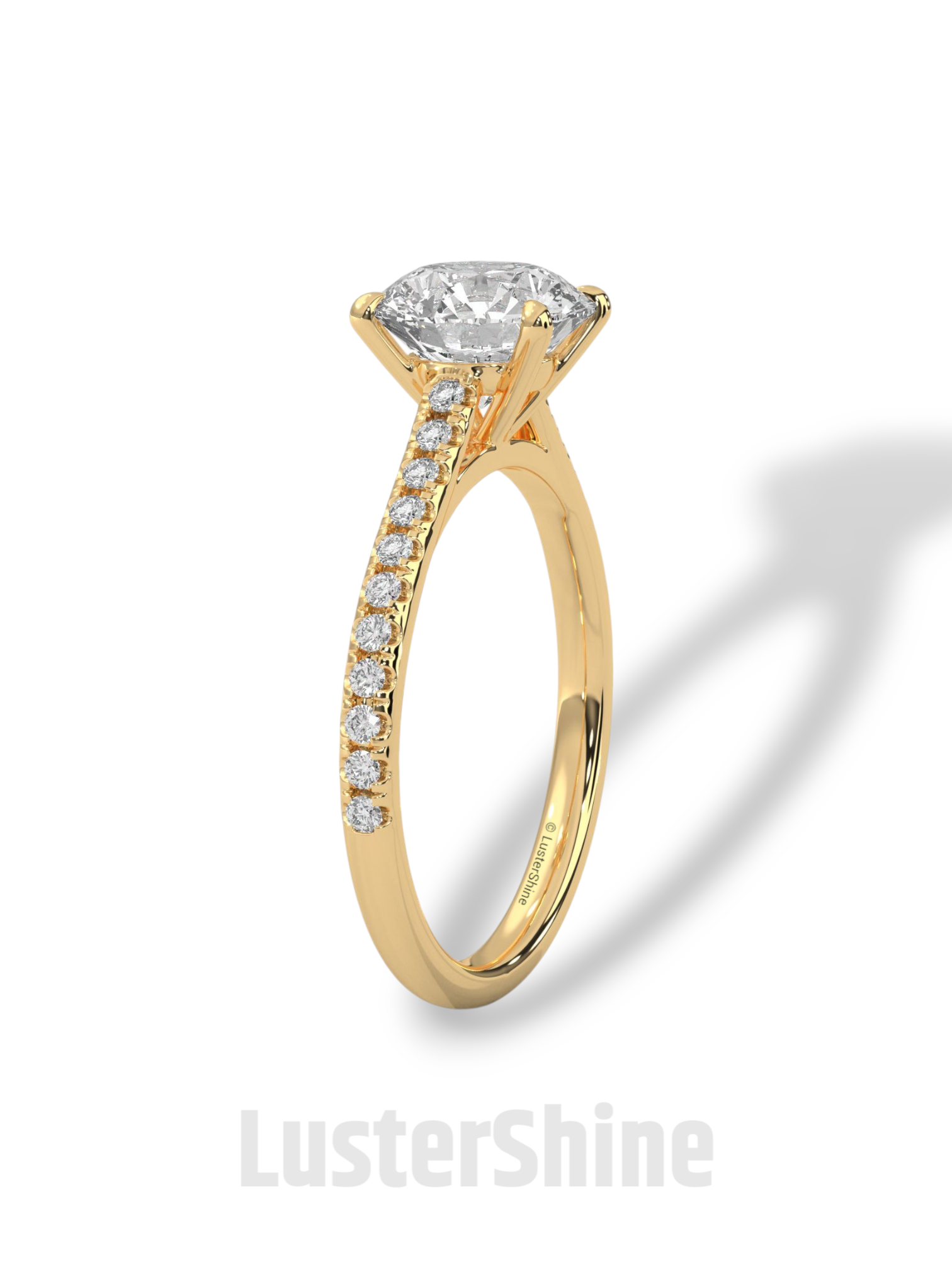 2CT Round Brilliant Diamond Ring – Gold Solitaire Engagement Ring – Dainty Pave Wedding Band – Classic Round Cut Solitaire Ring – Pave Gift