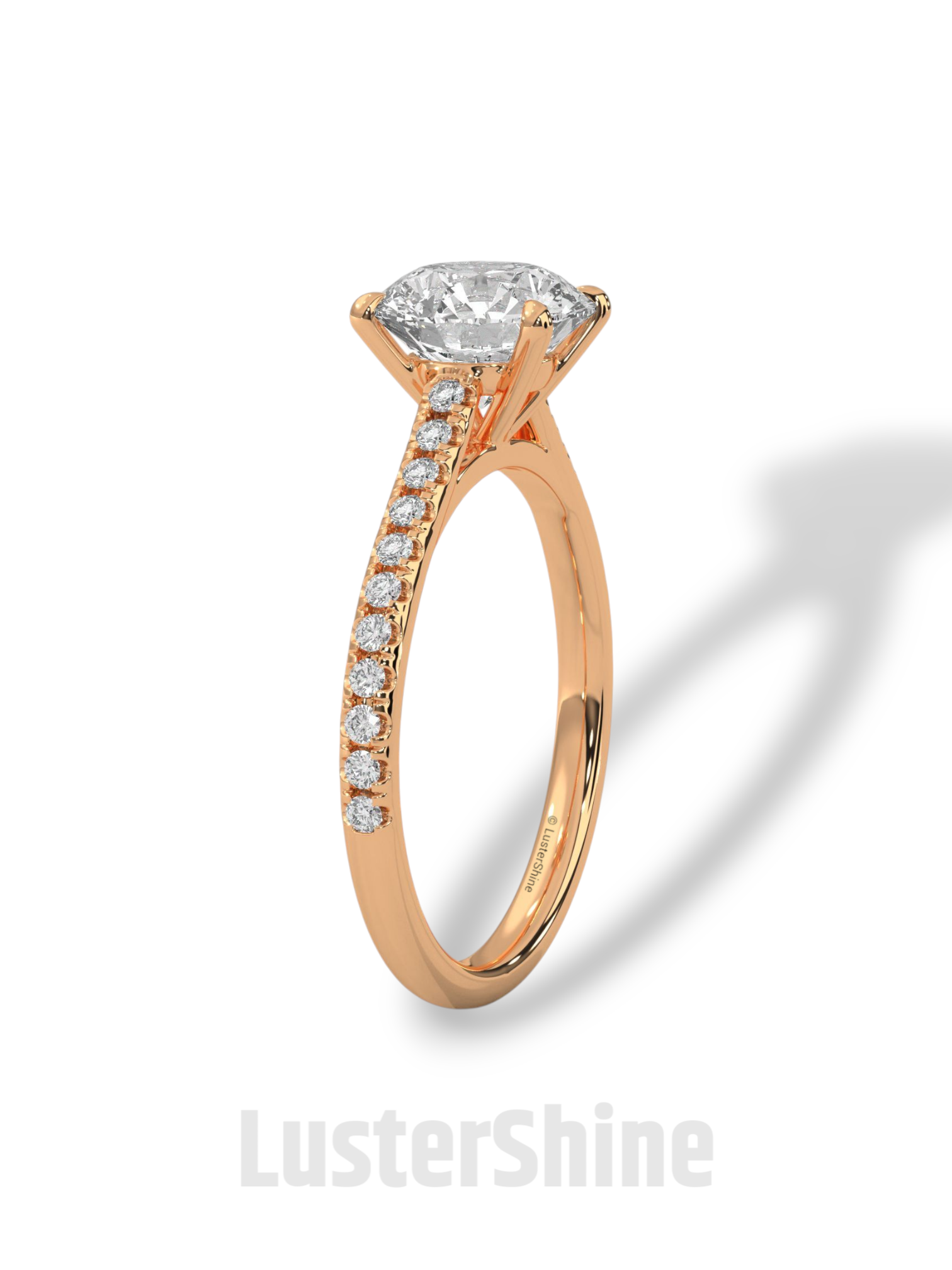 2CT Round Brilliant Diamond Ring – Gold Solitaire Engagement Ring – Dainty Pave Wedding Band – Classic Round Cut Solitaire Ring – Pave Gift
