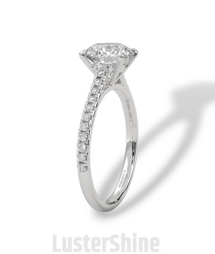 2CT Round Brilliant Diamond Ring – Gold Solitaire Engagement Ring – Dainty Pave Wedding Band – Classic Round Cut Solitaire Ring – Pave Gift