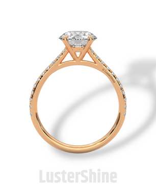 2CT Round Brilliant Diamond Ring – Gold Solitaire Engagement Ring – Dainty Pave Wedding Band – Classic Round Cut Solitaire Ring – Pave Gift