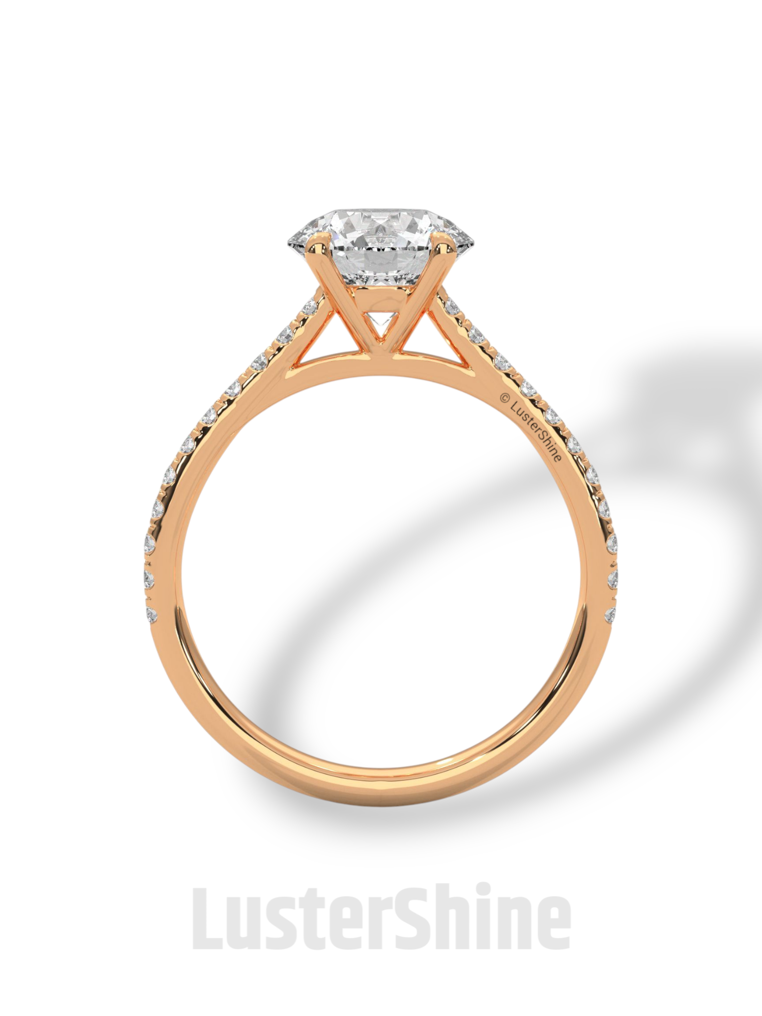 2CT Round Brilliant Diamond Ring – Gold Solitaire Engagement Ring – Dainty Pave Wedding Band – Classic Round Cut Solitaire Ring – Pave Gift