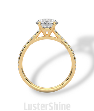 2CT Round Brilliant Diamond Ring – Gold Solitaire Engagement Ring – Dainty Pave Wedding Band – Classic Round Cut Solitaire Ring – Pave Gift