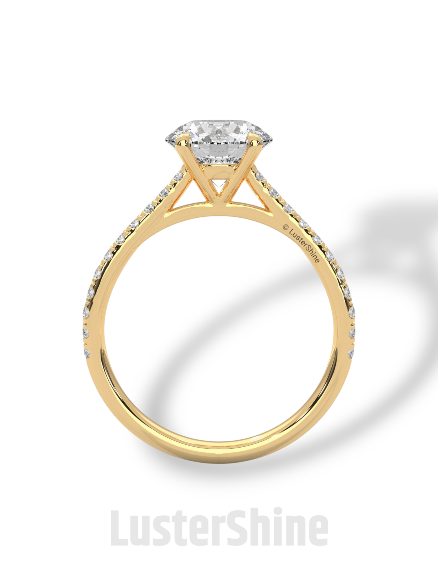 2CT Round Brilliant Diamond Ring – Gold Solitaire Engagement Ring – Dainty Pave Wedding Band – Classic Round Cut Solitaire Ring – Pave Gift