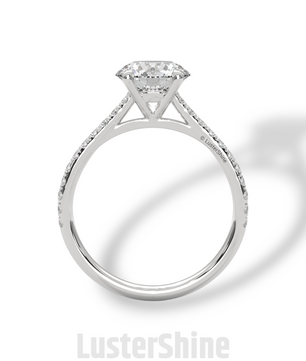 2CT Round Brilliant Diamond Ring – Gold Solitaire Engagement Ring – Dainty Pave Wedding Band – Classic Round Cut Solitaire Ring – Pave Gift