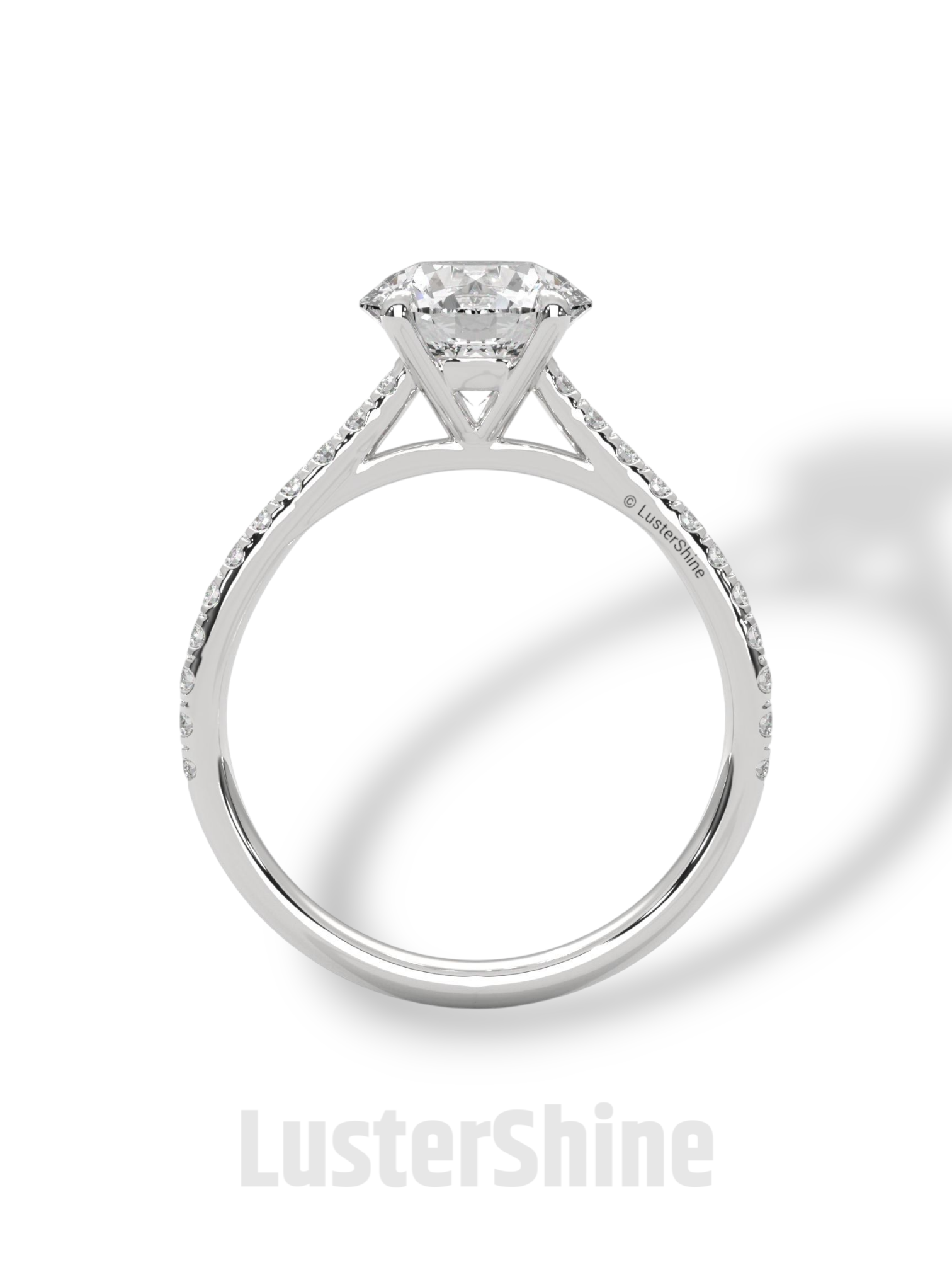 2CT Round Brilliant Diamond Ring – Gold Solitaire Engagement Ring – Dainty Pave Wedding Band – Classic Round Cut Solitaire Ring – Pave Gift
