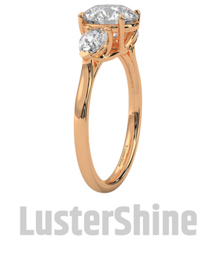 Three Stone Engagement Ring Round and Pear Diamond – 10K 14K 18K Gold or Platinum –  Trellis Setting Ring – Anniversary or Proposal Gift her