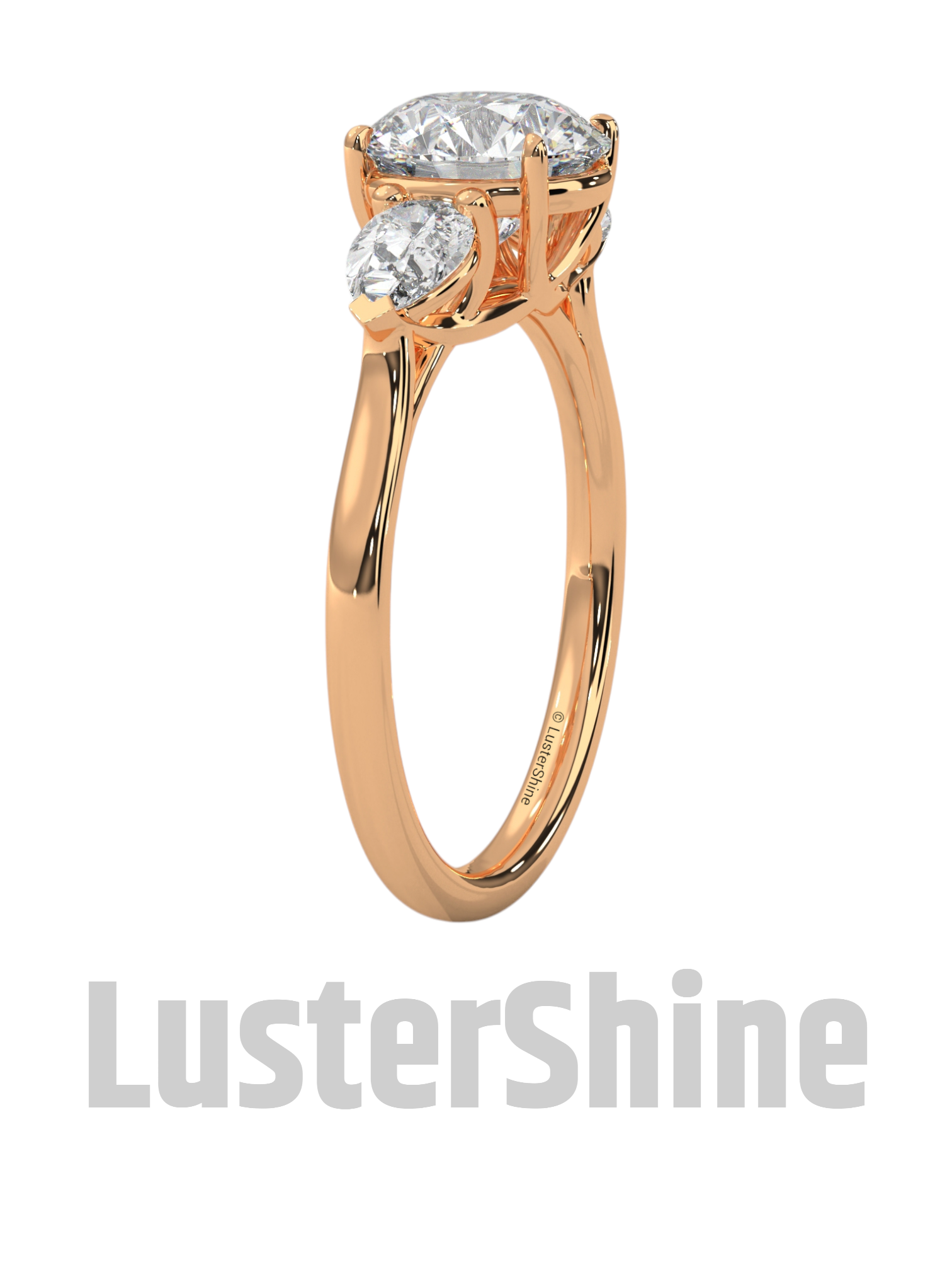 Three Stone Engagement Ring Round and Pear Diamond – 10K 14K 18K Gold or Platinum –  Trellis Setting Ring – Anniversary or Proposal Gift her
