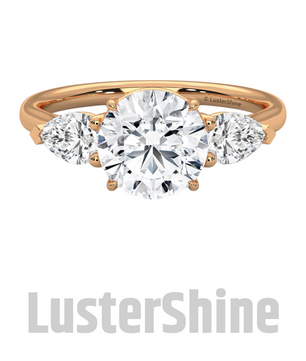 Three Stone Engagement Ring Round and Pear Diamond – 10K 14K 18K Gold or Platinum –  Trellis Setting Ring – Anniversary or Proposal Gift her