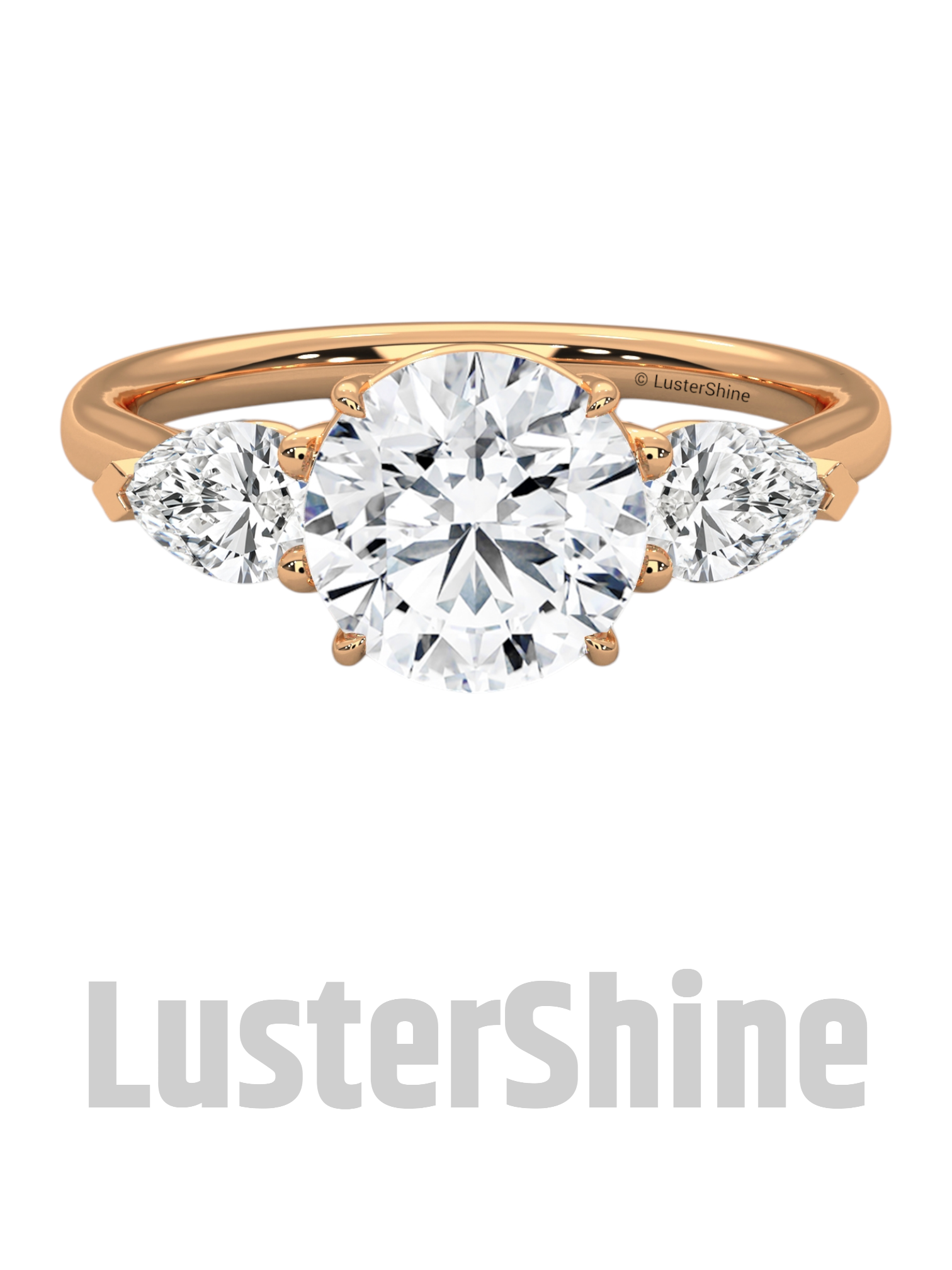 Three Stone Engagement Ring Round and Pear Diamond – 10K 14K 18K Gold or Platinum –  Trellis Setting Ring – Anniversary or Proposal Gift her