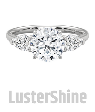 Three Stone Engagement Ring Round and Pear Diamond – 10K 14K 18K Gold or Platinum –  Trellis Setting Ring – Anniversary or Proposal Gift her