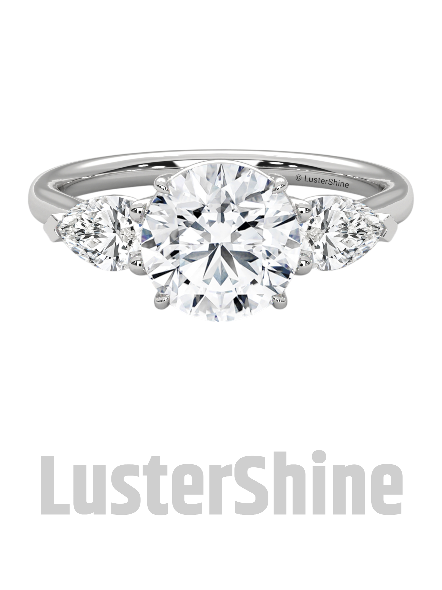 Three Stone Engagement Ring Round and Pear Diamond – 10K 14K 18K Gold or Platinum –  Trellis Setting Ring – Anniversary or Proposal Gift her
