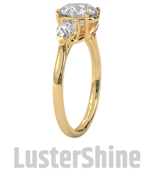 Three Stone Engagement Ring Round and Pear Diamond – 10K 14K 18K Gold or Platinum –  Trellis Setting Ring – Anniversary or Proposal Gift her