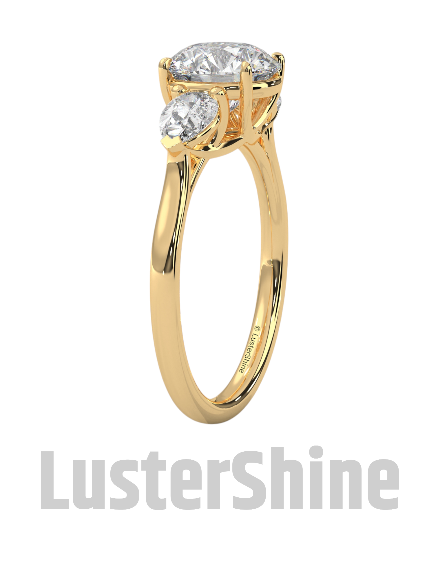 Three Stone Engagement Ring Round and Pear Diamond – 10K 14K 18K Gold or Platinum –  Trellis Setting Ring – Anniversary or Proposal Gift her