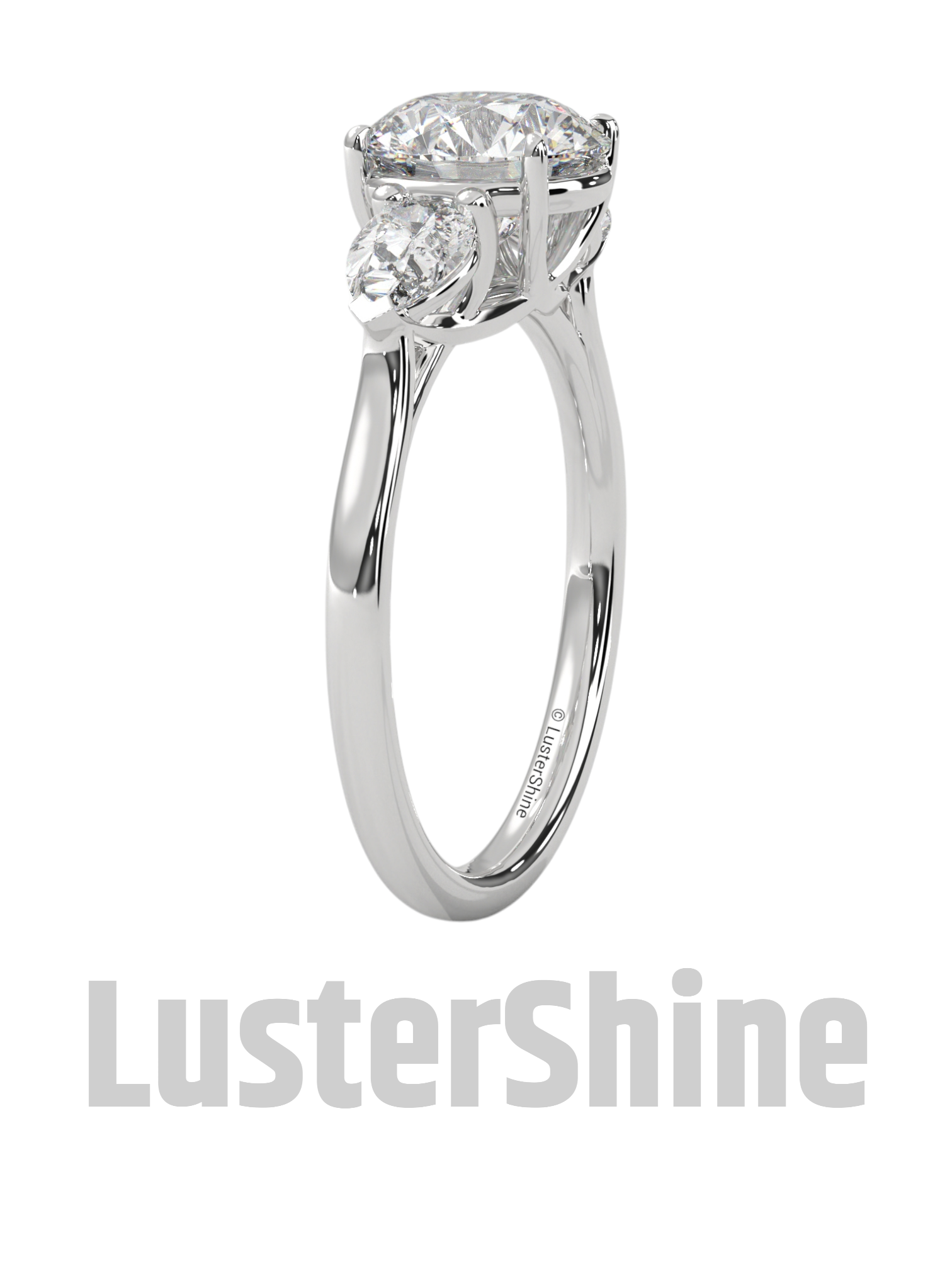 Three Stone Engagement Ring Round and Pear Diamond – 10K 14K 18K Gold or Platinum –  Trellis Setting Ring – Anniversary or Proposal Gift her
