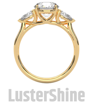 Three Stone Engagement Ring Round and Pear Diamond – 10K 14K 18K Gold or Platinum –  Trellis Setting Ring – Anniversary or Proposal Gift her