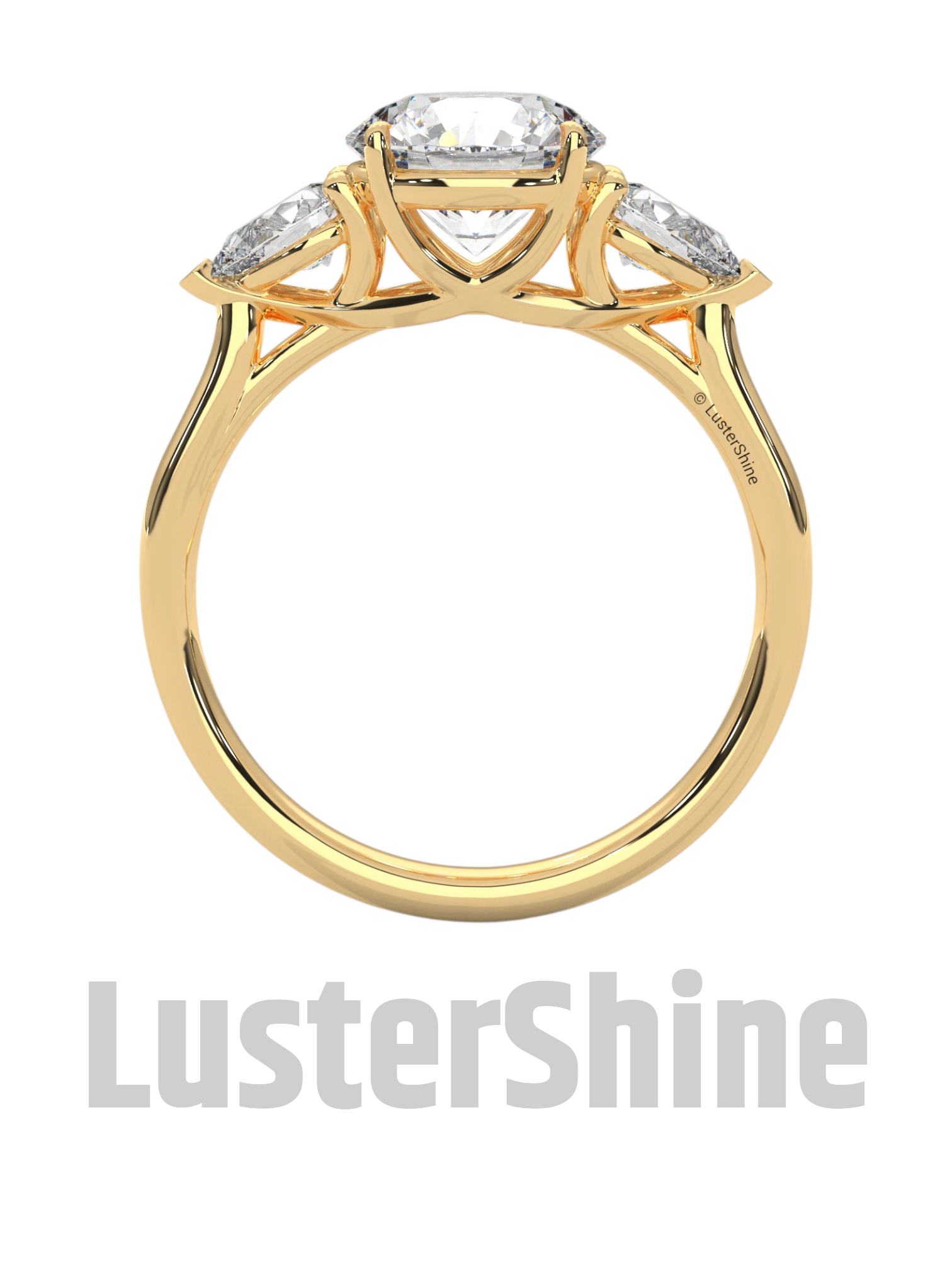 Three Stone Engagement Ring Round and Pear Diamond – 10K 14K 18K Gold or Platinum –  Trellis Setting Ring – Anniversary or Proposal Gift her