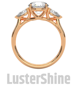 Three Stone Engagement Ring Round and Pear Diamond – 10K 14K 18K Gold or Platinum –  Trellis Setting Ring – Anniversary or Proposal Gift her