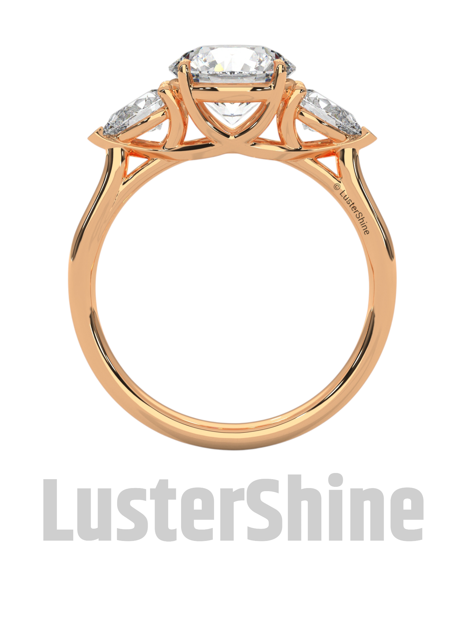 Three Stone Engagement Ring Round and Pear Diamond – 10K 14K 18K Gold or Platinum –  Trellis Setting Ring – Anniversary or Proposal Gift her