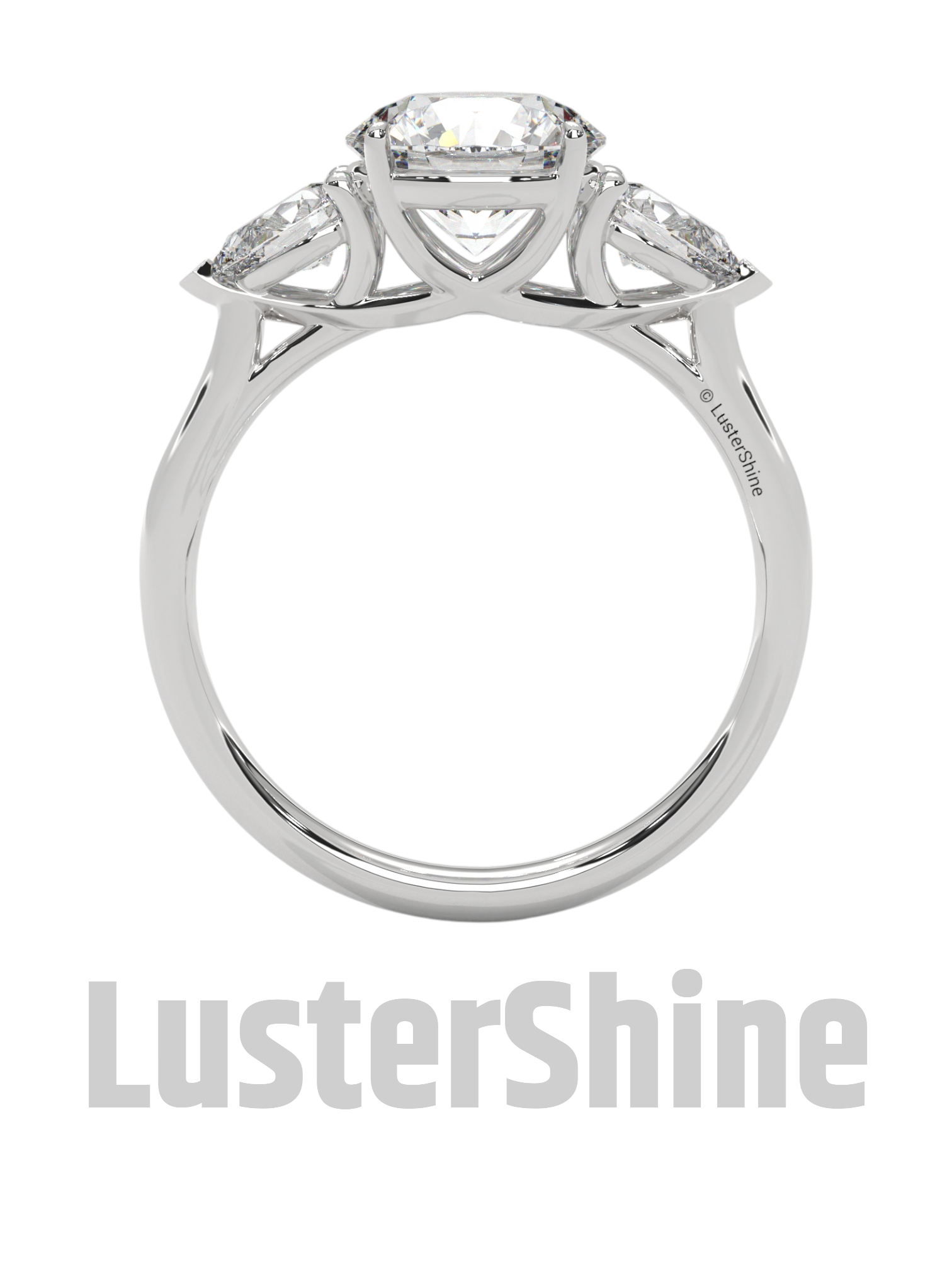 Three Stone Engagement Ring Round and Pear Diamond – 10K 14K 18K Gold or Platinum –  Trellis Setting Ring – Anniversary or Proposal Gift her