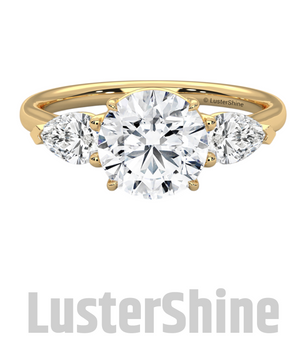 Three Stone Engagement Ring Round and Pear Diamond – 10K 14K 18K Gold or Platinum –  Trellis Setting Ring – Anniversary or Proposal Gift her