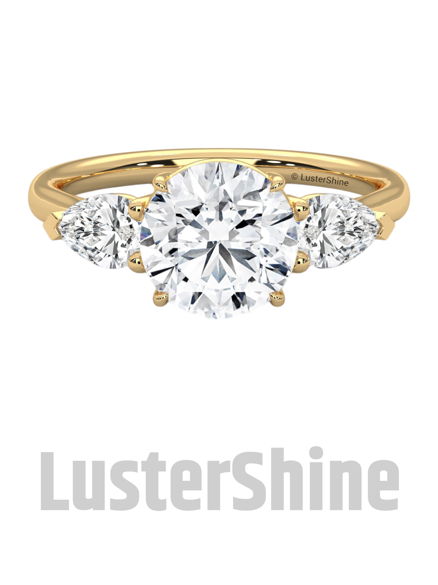 Three Stone Engagement Ring Round and Pear Diamond – 10K 14K 18K Gold or Platinum –  Trellis Setting Ring – Anniversary or Proposal Gift her
