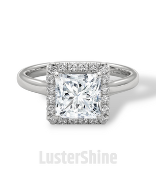 Princess Cut Halo Engagement Ring – 2CT Moissanite Ring in 14K 18K Gold – Square Halo Diamond Ring – Rose Gold Bridal Ring by LusterShine