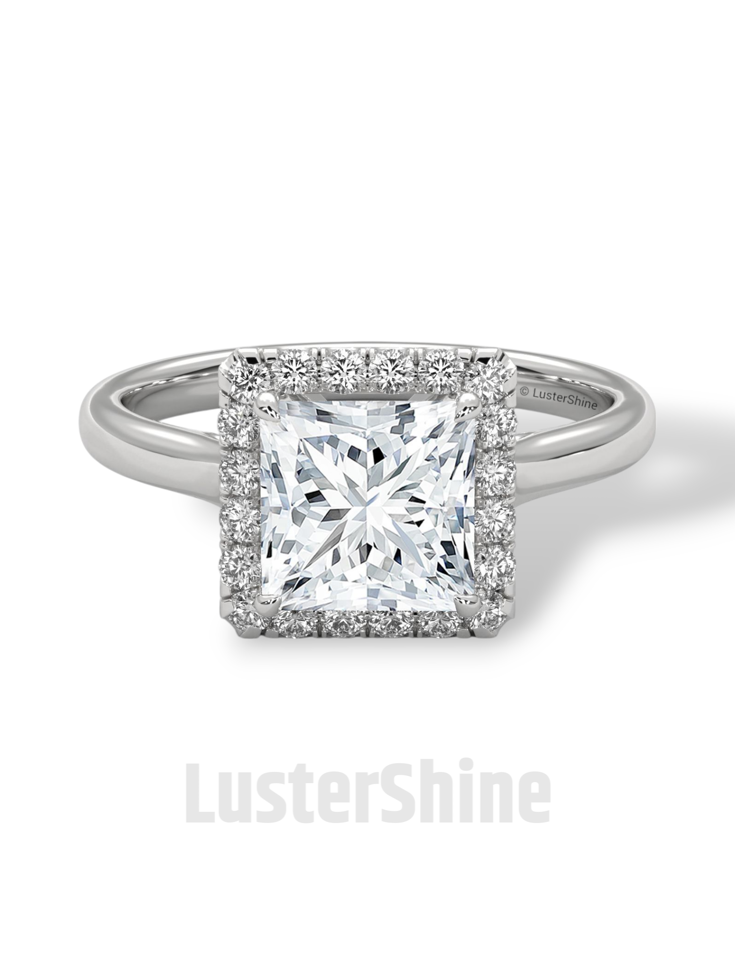 Princess Cut Halo Engagement Ring – 2CT Moissanite Ring in 14K 18K Gold – Square Halo Diamond Ring – Rose Gold Bridal Ring by LusterShine