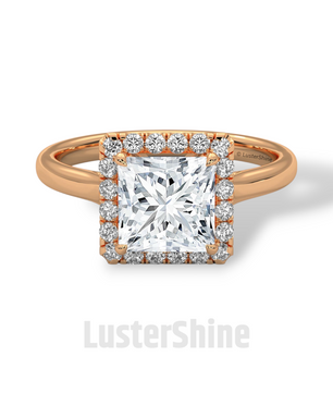 Princess Cut Halo Engagement Ring – 2CT Moissanite Ring in 14K 18K Gold – Square Halo Diamond Ring – Rose Gold Bridal Ring by LusterShine