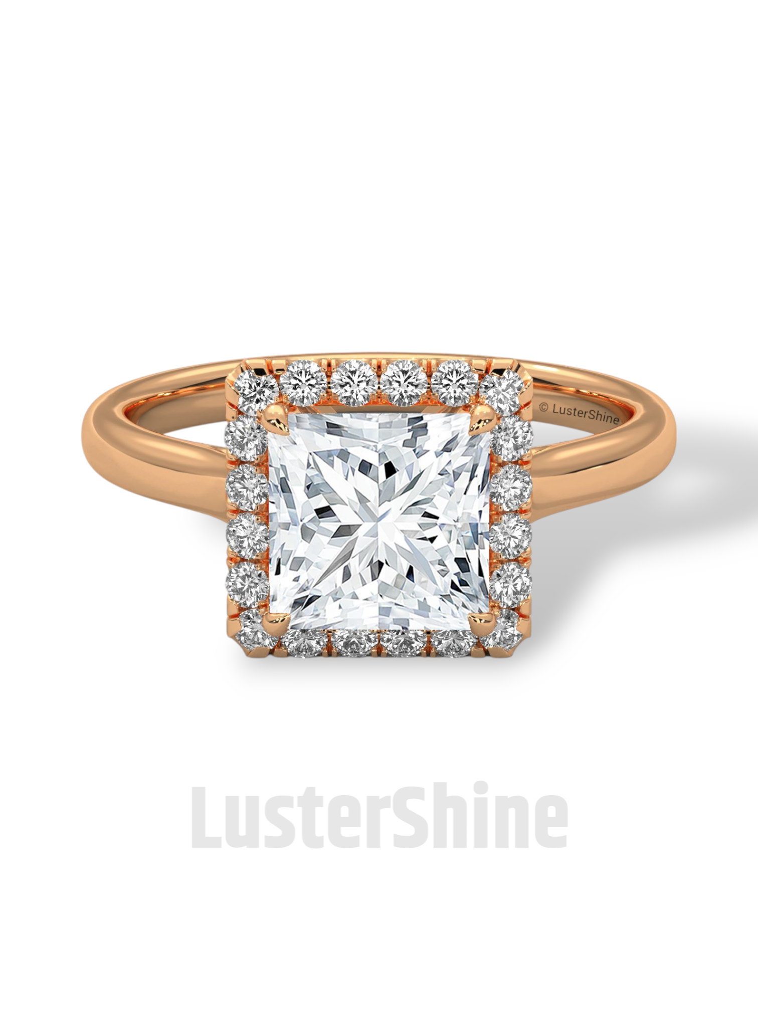 Princess Cut Halo Engagement Ring – 2CT Moissanite Ring in 14K 18K Gold – Square Halo Diamond Ring – Rose Gold Bridal Ring by LusterShine