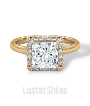 Princess Cut Halo Engagement Ring – 2CT Moissanite Ring in 14K 18K Gold – Square Halo Diamond Ring – Rose Gold Bridal Ring by LusterShine