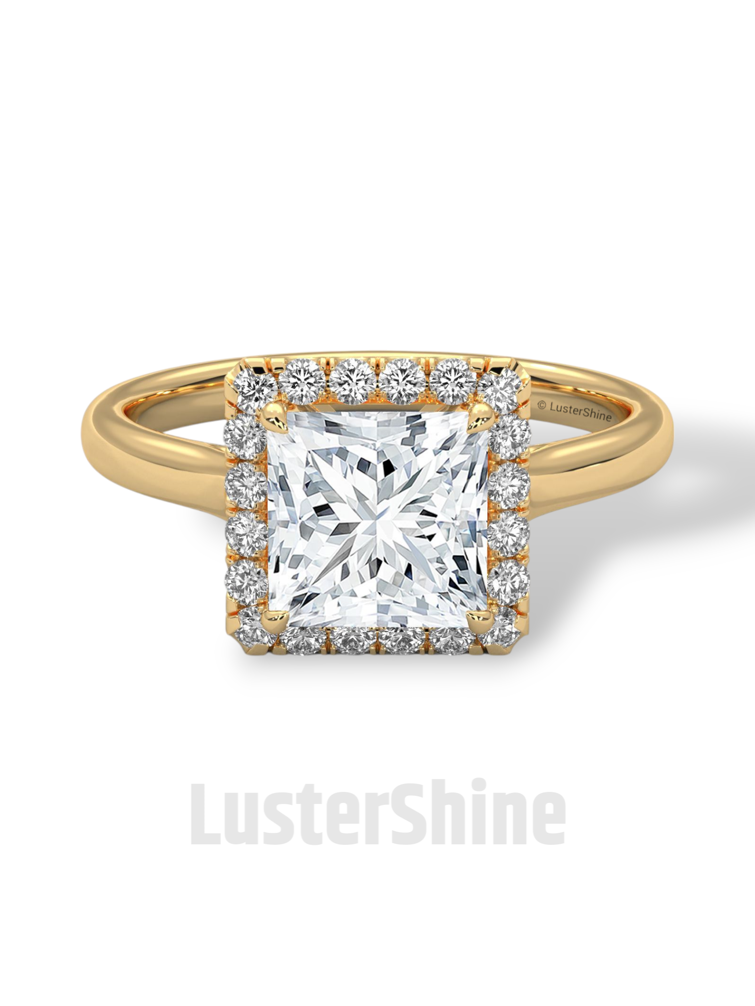 Princess Cut Halo Engagement Ring – 2CT Moissanite Ring in 14K 18K Gold – Square Halo Diamond Ring – Rose Gold Bridal Ring by LusterShine