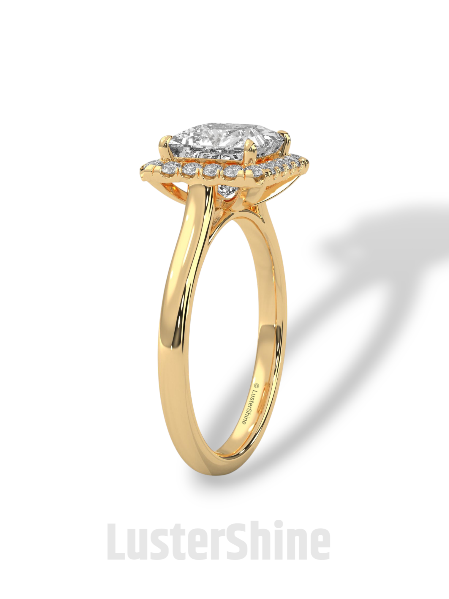 Princess Cut Halo Engagement Ring – 2CT Moissanite Ring in 14K 18K Gold – Square Halo Diamond Ring – Rose Gold Bridal Ring by LusterShine